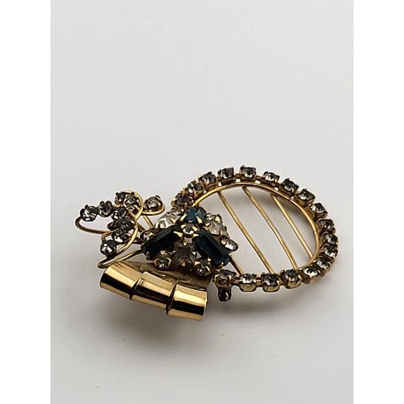 Vintage 1/20 12K GF MES Rhinestone Brooch Pendant Blue Clear Art Deco Style - Picture 5 of 9